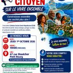 Affiche du débat citoyen sur le vivre ensemble organisé par le CSLR le jeudi 1er octobre 2026 à 19h00, 67 rue Schoelcher à Petit-Bourg